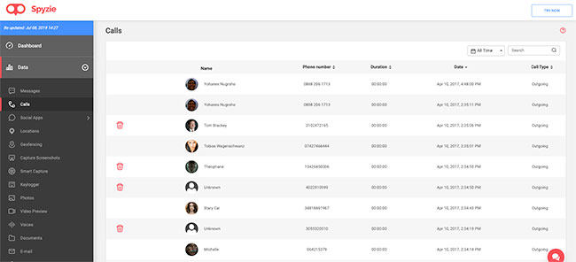 Using Spyzie to Monitor Android Call Logs